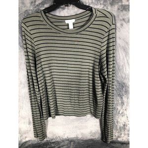 Full tilt Women’s Sweater Green/Black Striped Long Sleeves Pullover